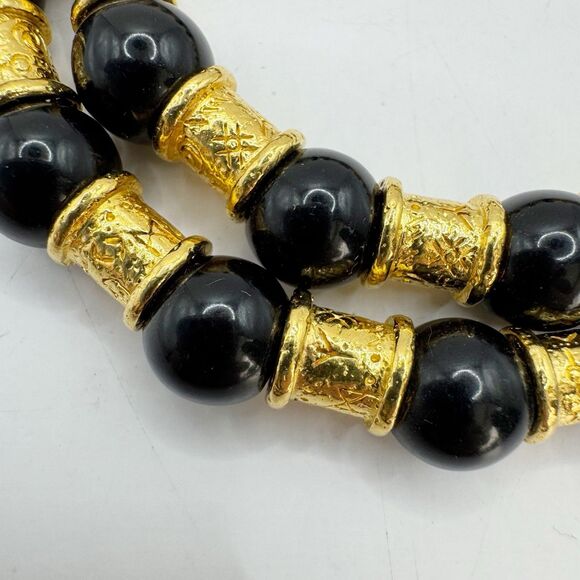 Liz Claiborne Vtg Black And Gold Regal Glam Beaded Necklace Bold Statement 28” - Picture 3 of 9